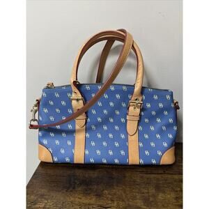 Dooney & Bourke Handbag Blue/Tan Leather Monogram‎ Logo Purse Domed Satchel
